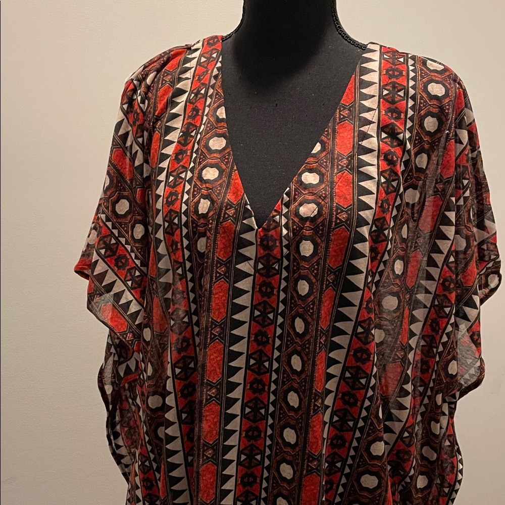 H&M Women’s Tunic  Coverup Caftan Size XL Multicolor Beachy Resortwear Vacation